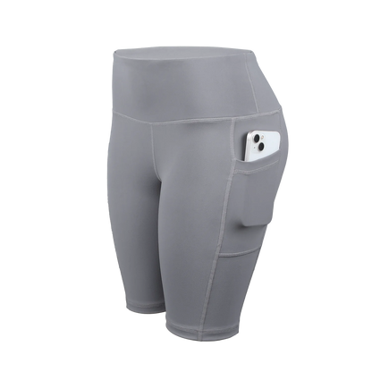 Solid Yoga Shorts with 3 Pockets High Waist Butt Lifting Elastic Cycling Shorts Activewear
