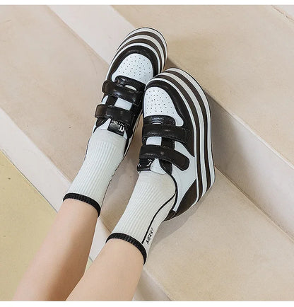 High quality 12cm Synthetic Genuine Leather Boot Ankle Platform Wedge High Brand Chunky Sneaker Shoes