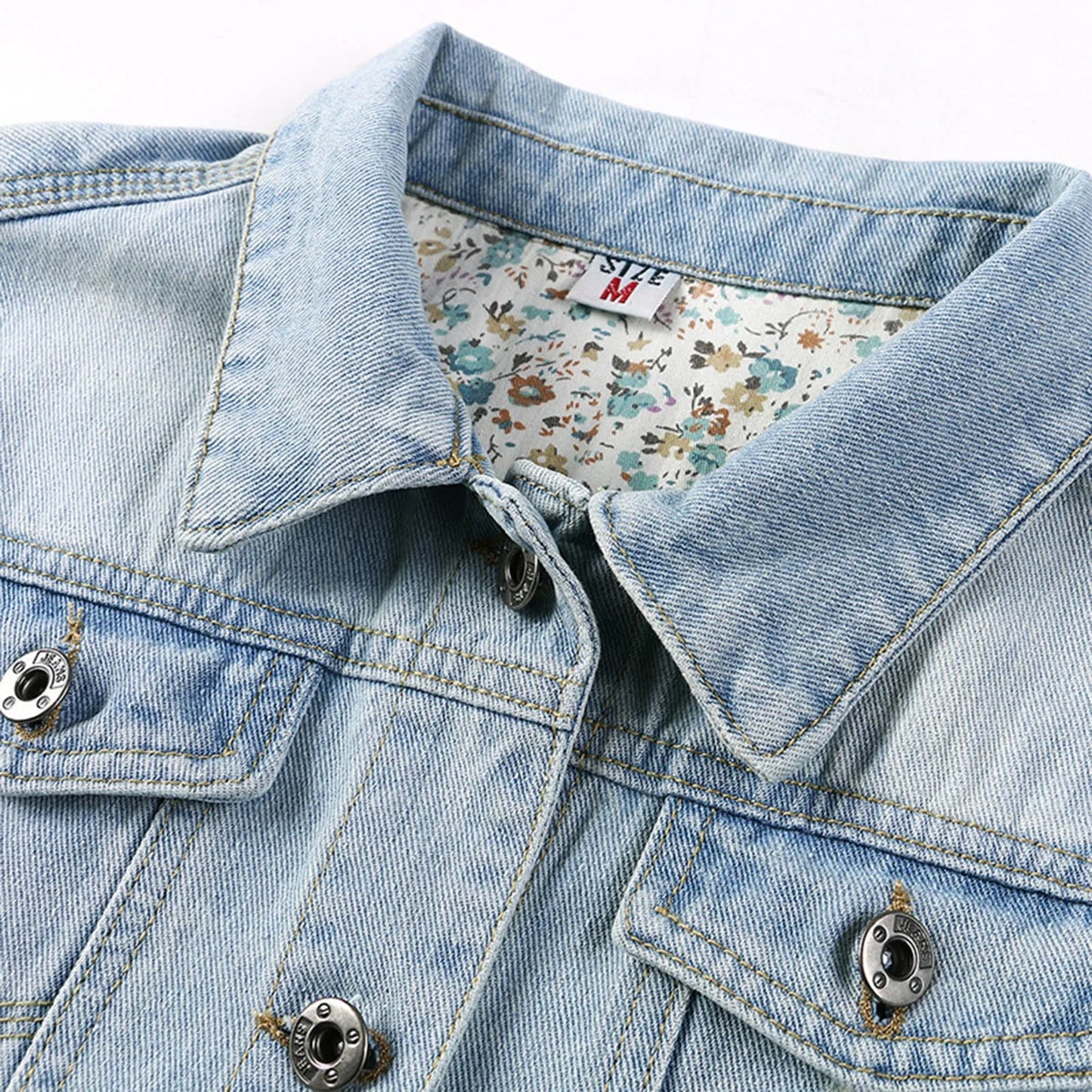 Women Cropped Coats 3/4 Sleeve Retro Short Denim Jackets Light Blue Jeans Coat