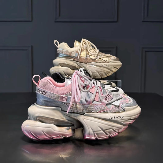 High Heels Platform Chunky Sneakers Unique Design Real Leather Trendy