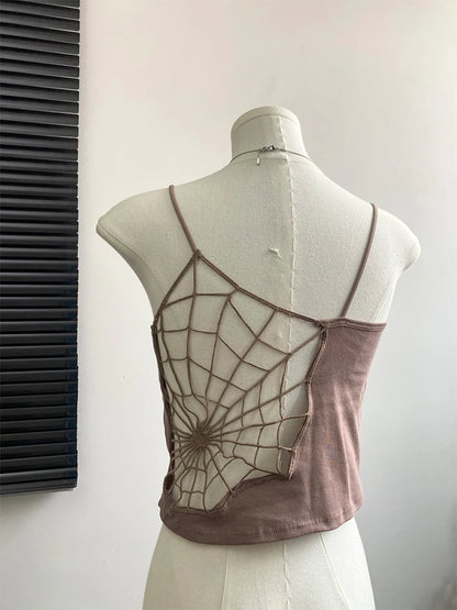 Women Black Hollow Out Crop Top Vintage Y2k Camisole Corset Top Sleeveless Off Shoulder Vest 90s Tank Tops 2000s Clothes Summer