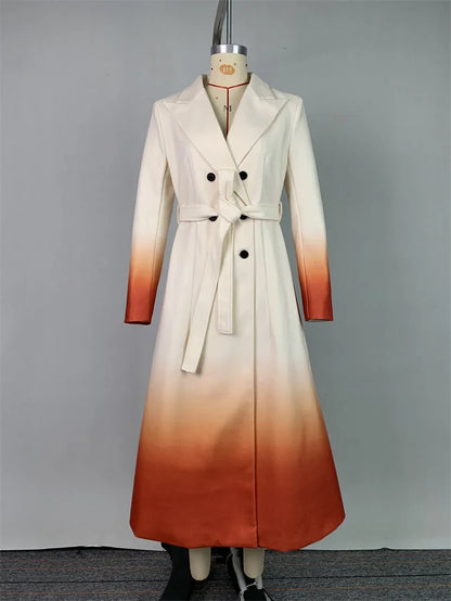 Warm Woolen Coats Long Sleeves Tied Waist Notched Collar Elegant Outerwear