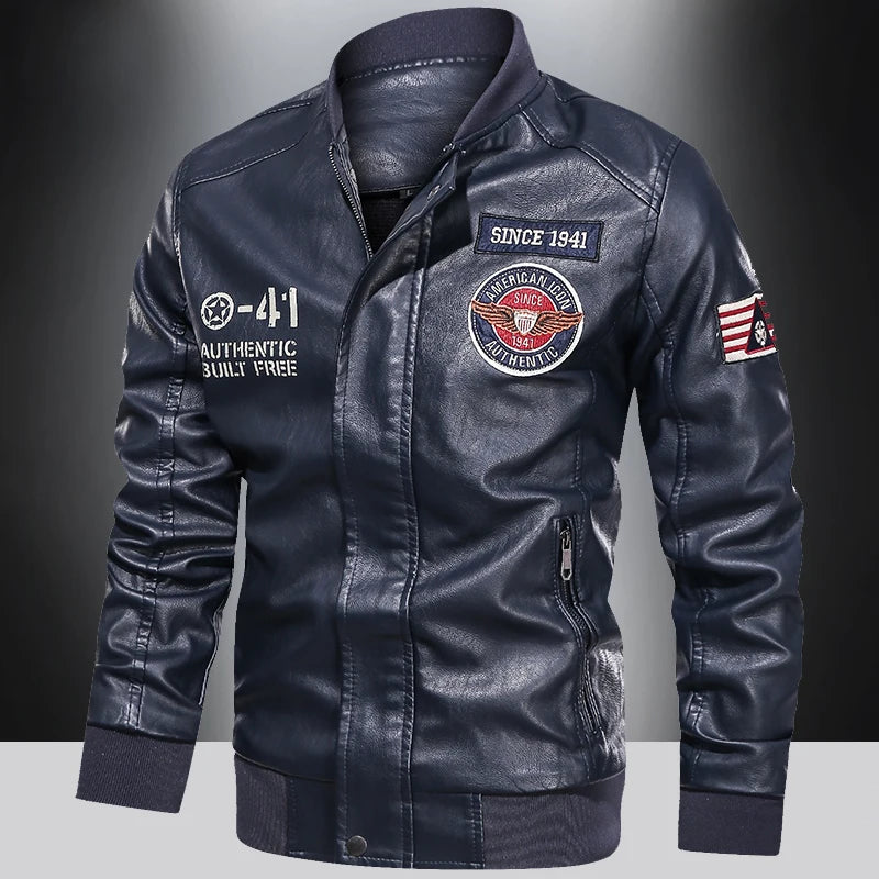 Men's Motorcycle Suit Leather jacket Color collar pilot casual PU leather jacket