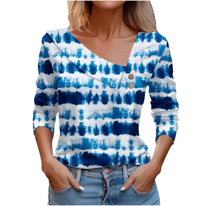 T Shirt For Women Fashion Long Sleeve Top White Floral Print Shirt