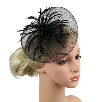 Retro Fascinators Women Feather Floral Mesh Headband Fascinator Hat Headwear Party Wedding Church