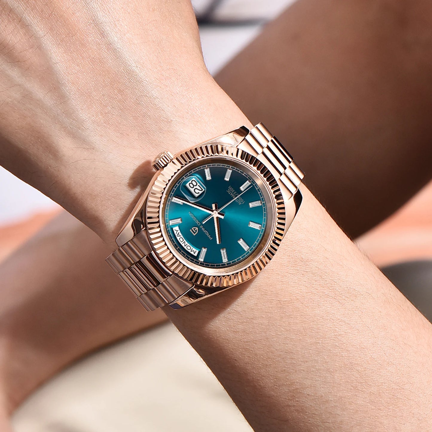 Rose Gold Luxury Automatic Watch For Men Mechanical Wristwatches Sapphire Mirror Clock Gift Man