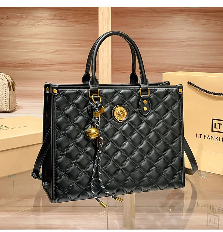 Light luxury brand hand-held large capacity tote bag diamond grid single shoulder diagonal cross bag