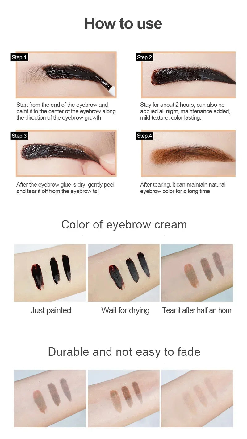 Black Brown Peel-off Eyebrow Gel Tint Makeup Waterproof Lasting Eye Brow Enhancers Liquid Easy Natural Brow Tattoo