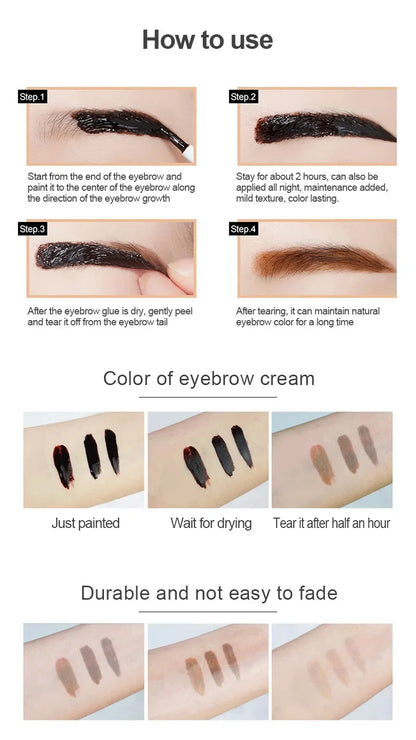 Black Brown Peel-off Eyebrow Gel Tint Makeup Waterproof Lasting Eye Brow Enhancers Liquid Easy Natural Brow Tattoo