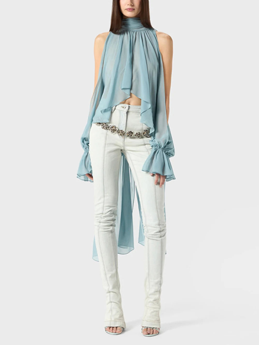 Chiffon Blouse Ladies Off shoulder Lantern Long Sleeve Design Top
