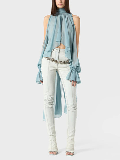 Chiffon Blouse Ladies Off shoulder Lantern Long Sleeve Design Top