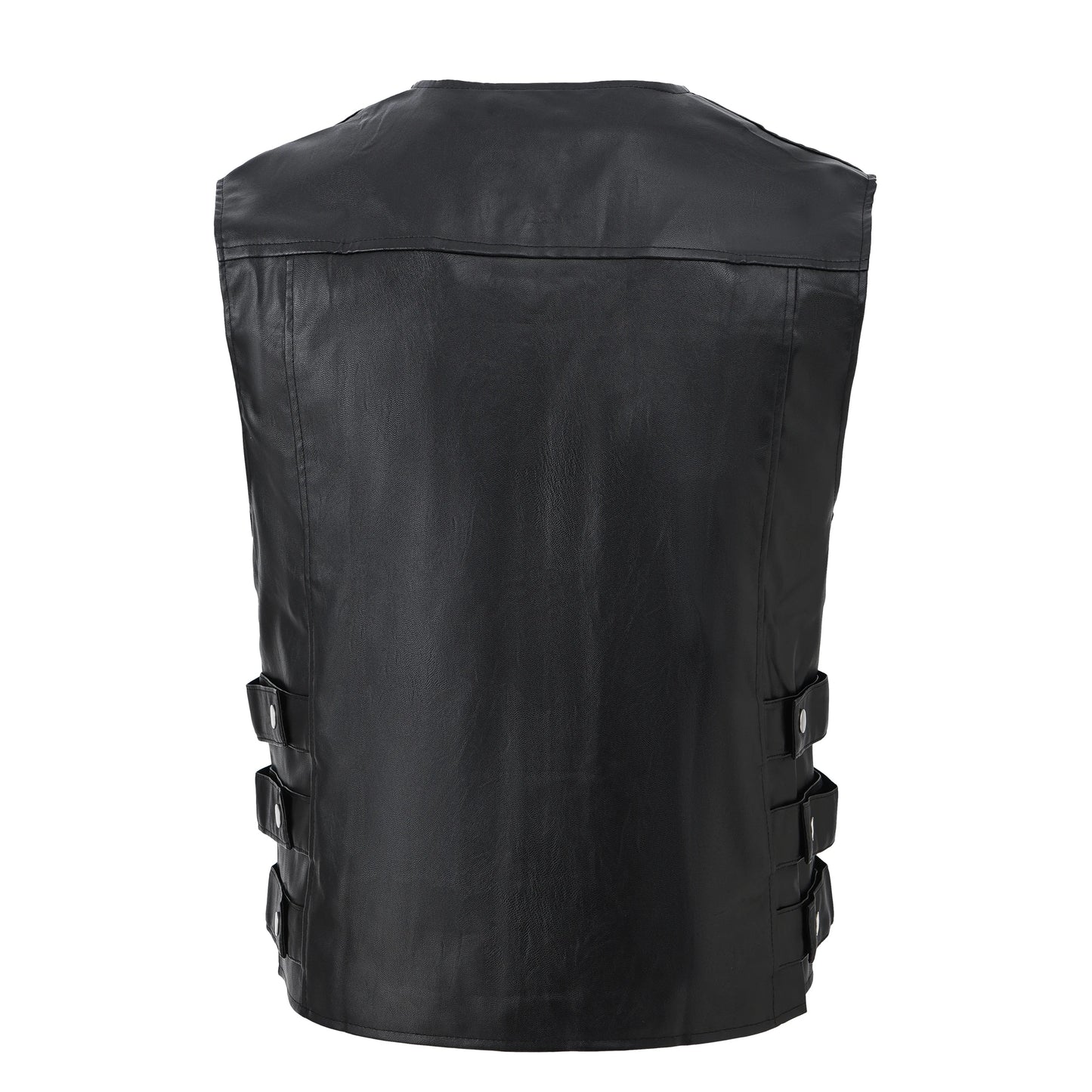 Men's Motorcycle Faux Leather Vest Sleeveless Collarless Waistcoat
