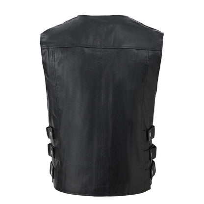 Men's Motorcycle Faux Leather Vest Sleeveless Collarless Waistcoat