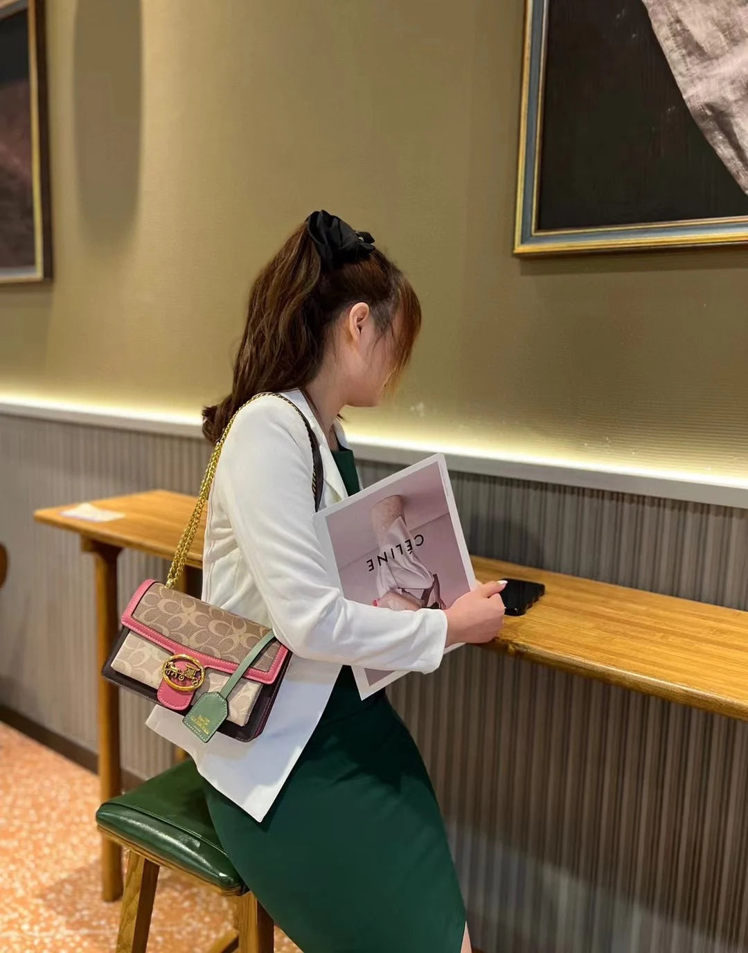 Light luxury women's high-end color contrast single shoulder underarm bag