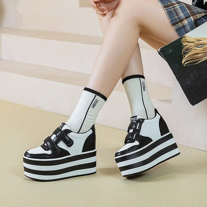 High quality 12cm Synthetic Genuine Leather Boot Ankle Platform Wedge High Brand Chunky Sneaker Shoes