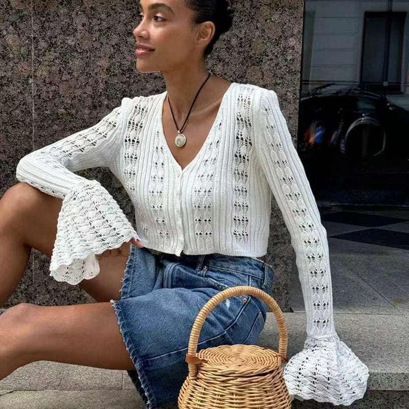 Hollow Knitted Cardigan Women's Solid Long Sleeve V Neck Short Sweater Top Female Crochet Yellow / S White / L White / M Yellow / S-White / L-White / M-White / S-Brown / L-Brown / M-Brown / S-Pink / L-Pink / M-Pink / S-Yellow / L-Yellow / M-Wine Red / L-Wine Red / M-Wine Red / S-Blue / L-Blue / M-Blue / S-