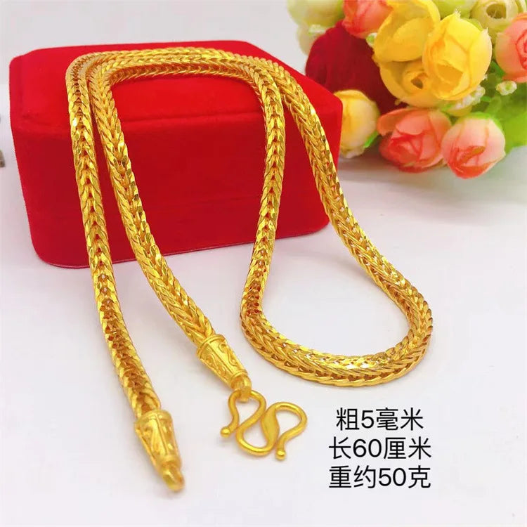 Men's 24K Gold Snake Bone Necklace, crafted from AU999 pure gold, showcasing tough lines for a stylish look