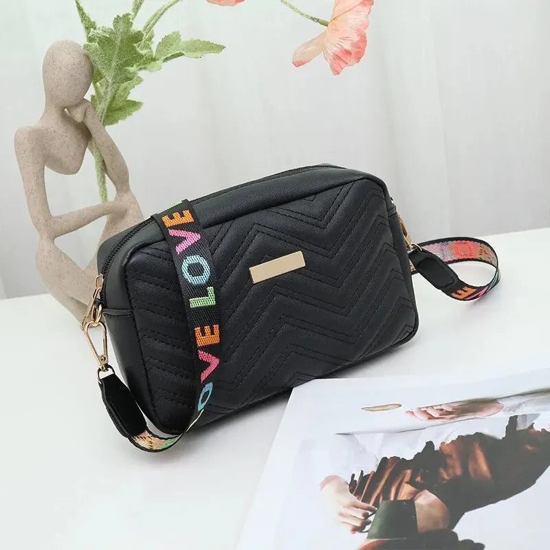 Embroidered Camera Bag PU Material Casual Small Square Bag Versatile Shoulder Strap