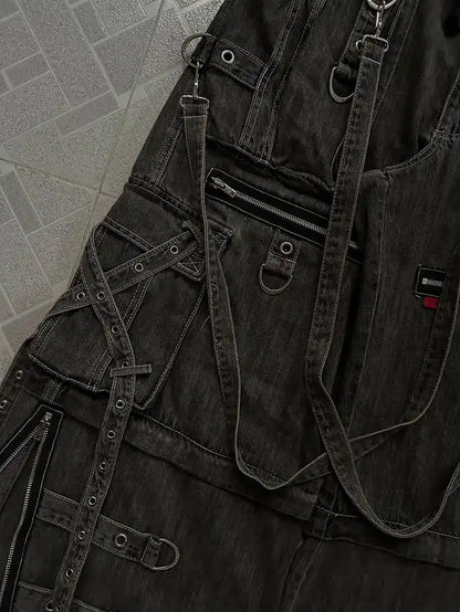 Streetwear Vintage Washed Heavy Jeans Y2K Cargo Pants Mens Womens Hip Hop Multi Pocket Baggy Jeans Low Waist Wide Leg Trousers