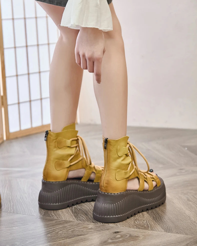 7.5cm Genuine Leather Women Sandals Loafer Shoes Platform Wedge Comfy Hollow ZIP Summer Rubber Peep Toe Retro Flats Ankle BootS yellow / 36 yellow / 37 yellow / 35 yellow / 36-yellow / 37-yellow / 35-yellow / 40-black / 35-yellow / 38-yellow / 39-black / 38-black / 39-black / 36-black / 37-green / 36-green / 37-black / 40-green / 35-green / 40-green / 38-green / 39-