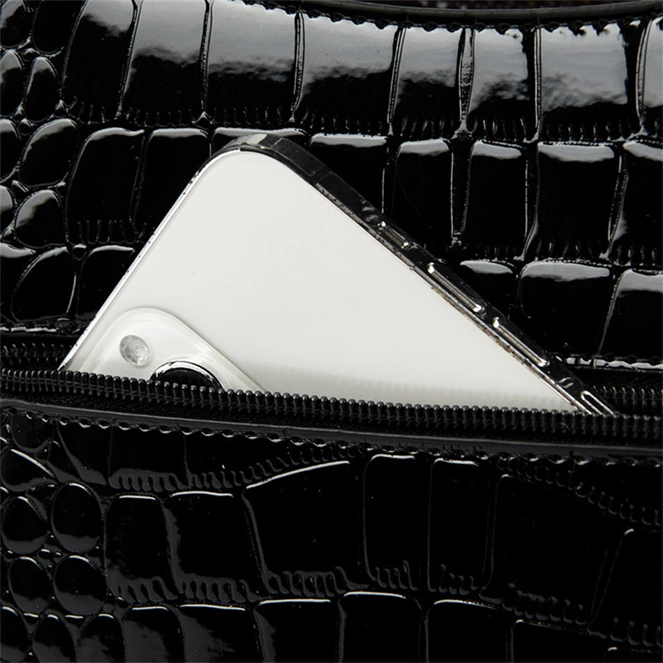 Luxury Patent Leather Handbags for Women Designer Crocodile Pattern Women's Shoulder Crossbody