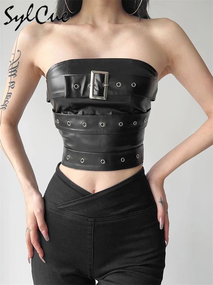 Retro Matte Black Mysterious All-Match Personality Fashionable Belt Chest Wrap Vest
