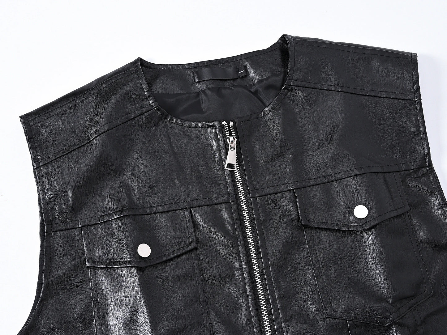 Men's Motorcycle Faux Leather Vest Sleeveless Collarless Waistcoat