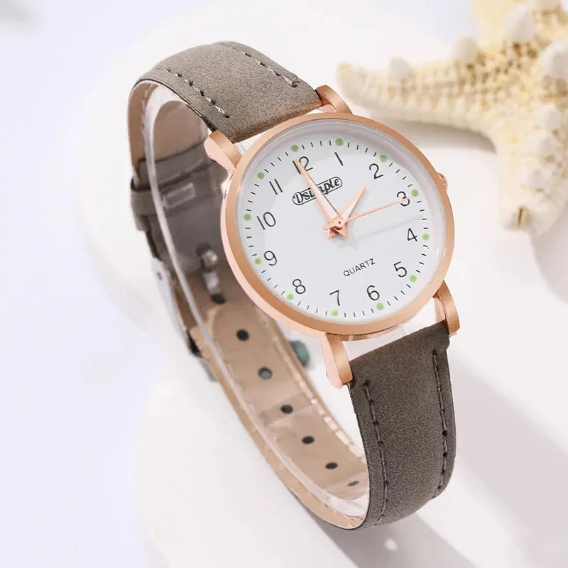 6Pcs Sets Luxury White Leather Analog Ladies Quartz Wrist Watch Butterfly Design Earring Bracelet Necklace