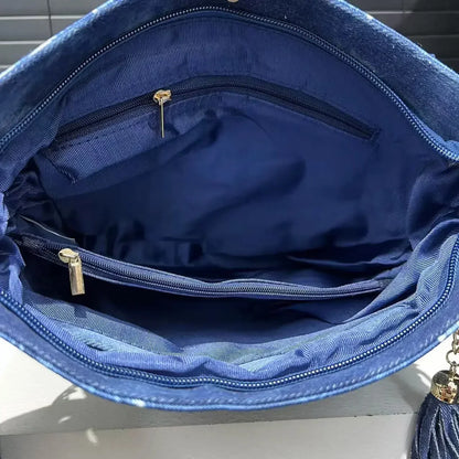 Gradient Diamond Elegant Shoulder Bag Large Capacity Diamond Denim Handbag