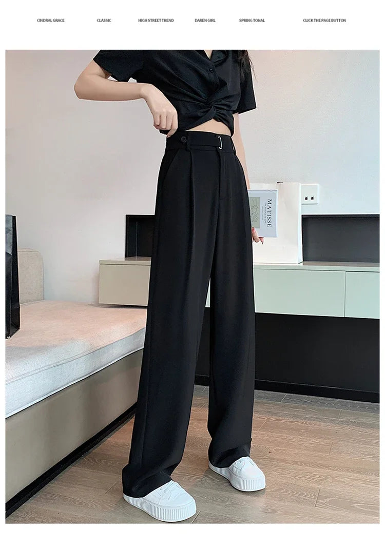 Women's Casual Pants Wide Leg Pants Solid Color High Waist Loose Trousers
