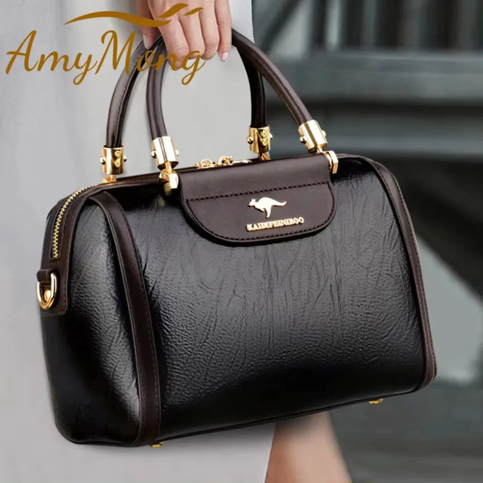 Super High Quality Leather Top Handle Purse Shell Bag Women Casual Crossbody