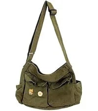 Canvas Messenger Bag Large Hobo Crossbody Bags with Multiple Pockets,School Vintage Shoulder Laptop Bag for Women and Men
