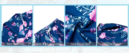 Men's Hawaiian Short-Sleeved Shirt Shorts Set Drawstring Shorts Jungle Print