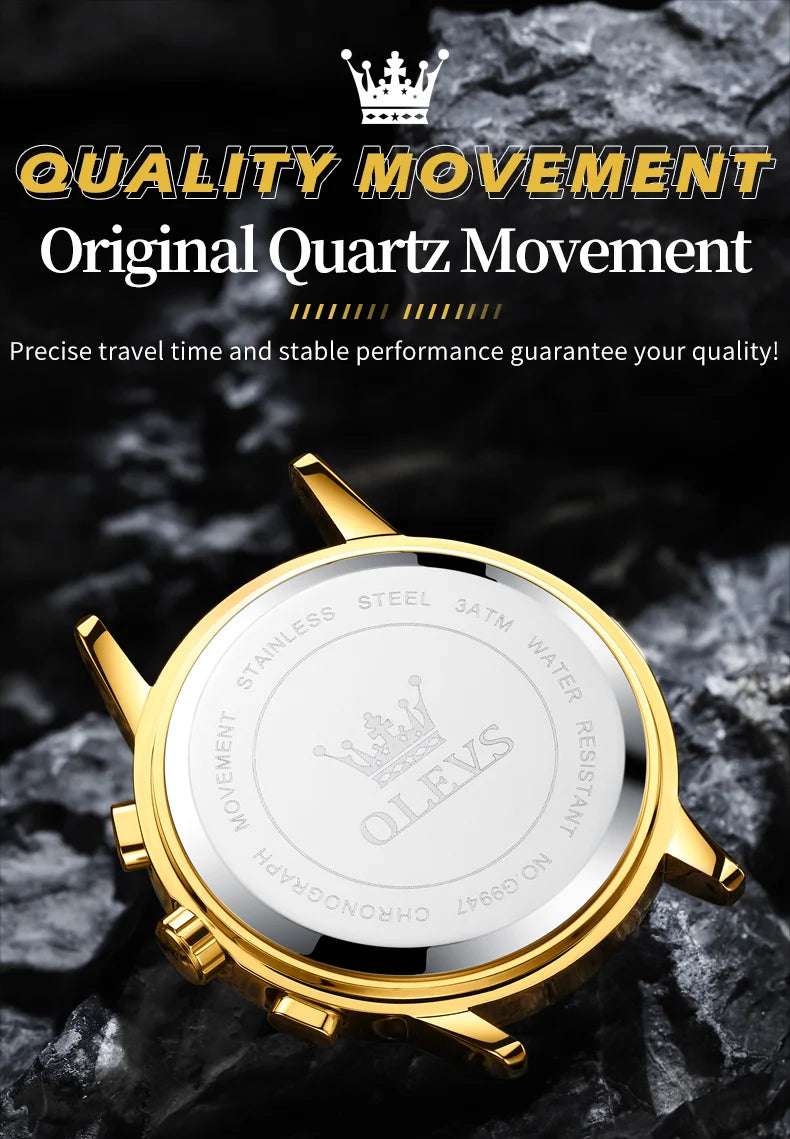 Top Brand Luxury Original Waterproof Quartz Watch for Man Gold Skeleton Style 24 Hour Day Night New