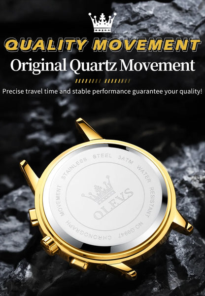 Top Brand Luxury Original Waterproof Quartz Watch for Man Gold Skeleton Style 24 Hour Day Night New