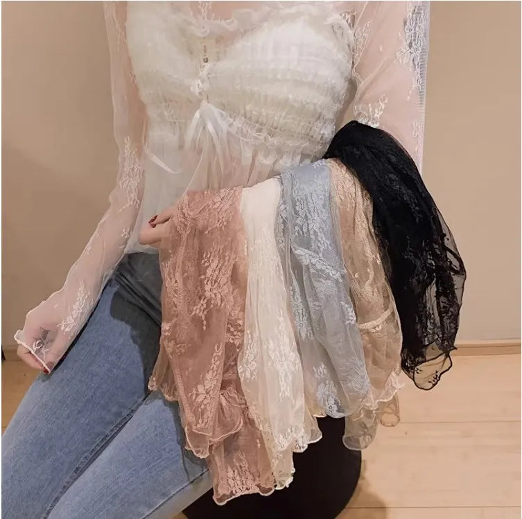 Hollow Out Mesh T-Shirt Transparent Mesh female Tops Long sleeve Basic Shirts SeeThrough Turtleneck