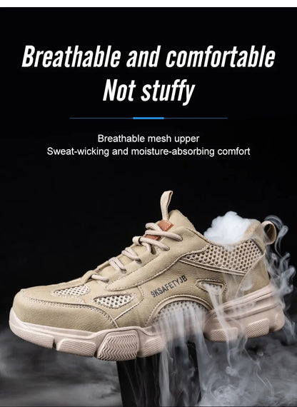 Work Shoes Hollow Breathable Steel Toe Boots Lightweight Safety Work Shoes Anti-slippery For Men Women Male Work Sneaker