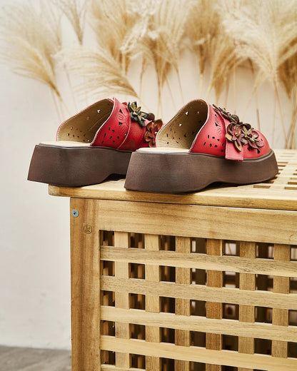 5cm Cow Genuine Leather Flats Comfy Shoes Platform Wedge Appliques Flower Hook Hollow Elthnic Women Slipper Mary Jane Rubber beige / 35 red / 40 red / 39 beige / 35-red / 40-red / 39-red / 38-red / 37-red / 36-red / 35-beige / 40-beige / 39-beige / 38-beige / 37-beige / 36-