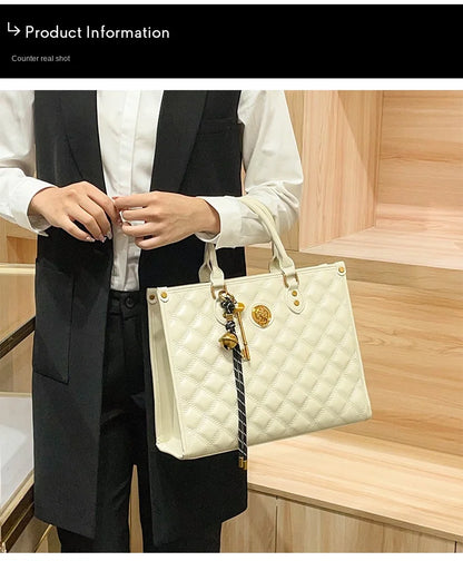 Light luxury brand hand-held large capacity tote bag diamond grid single shoulder diagonal cross bag