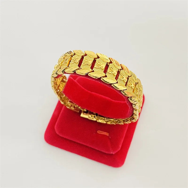 Luxurious design 9999 24K real gold zodiac rabbit bracelet flat hand jewelry accessories fashion watch chain