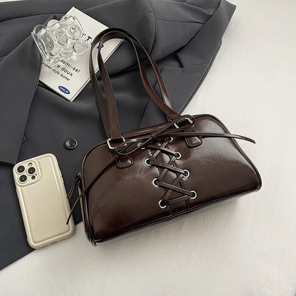 Shoulder Bag for Women Solid Color Boston Tote Bag PU Leather Bowling Handbag Hobo Bag for Work Travel