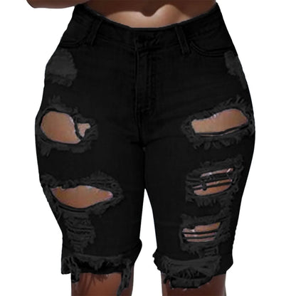 Denim Shorts Women Plus Size Destroyed Hole Ripped Shorts Plus Size