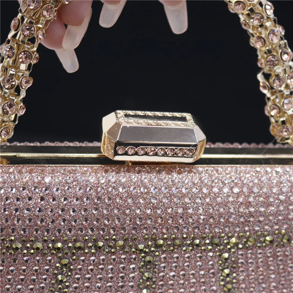 Exquisite Evening Bag With Diamond Design Fashion Handle Clutch Rhinestone Embellished Long Chain Bag
