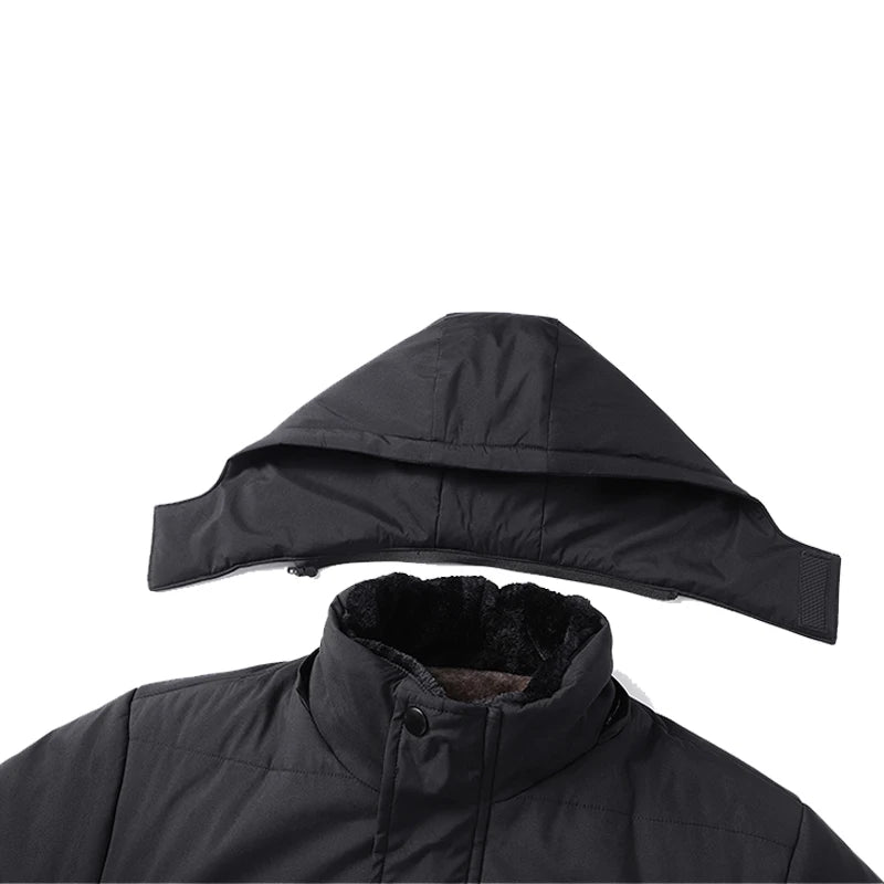 Men Mid-Length Thick Warm Waterproof Hooded Parka Windbreaker Military Fleece