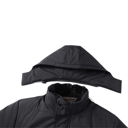 Men Mid-Length Thick Warm Waterproof Hooded Parka Windbreaker Military Fleece