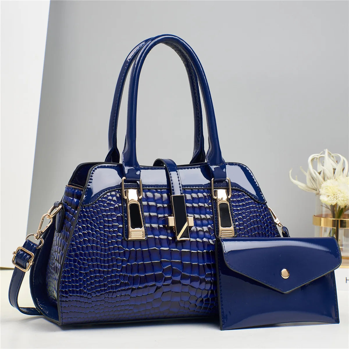 Luxury Brand Crocodile Women Tote Bag Bright Leather Women Handbag Purse