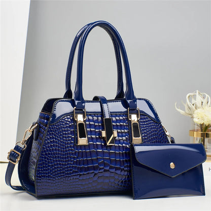 Luxury Brand Crocodile Women Tote Bag Bright Leather Women Handbag Purse