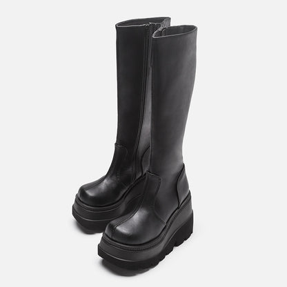 Wedge-heeled Mid-tube Boots Ladies Gothic Style Thick-soled Motorcycle Boots