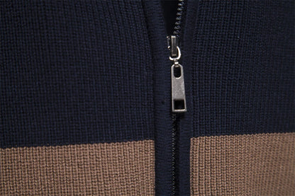 Patchwork Color Sweater for Men Zipper Cardigans High Quality Cotton Sweater