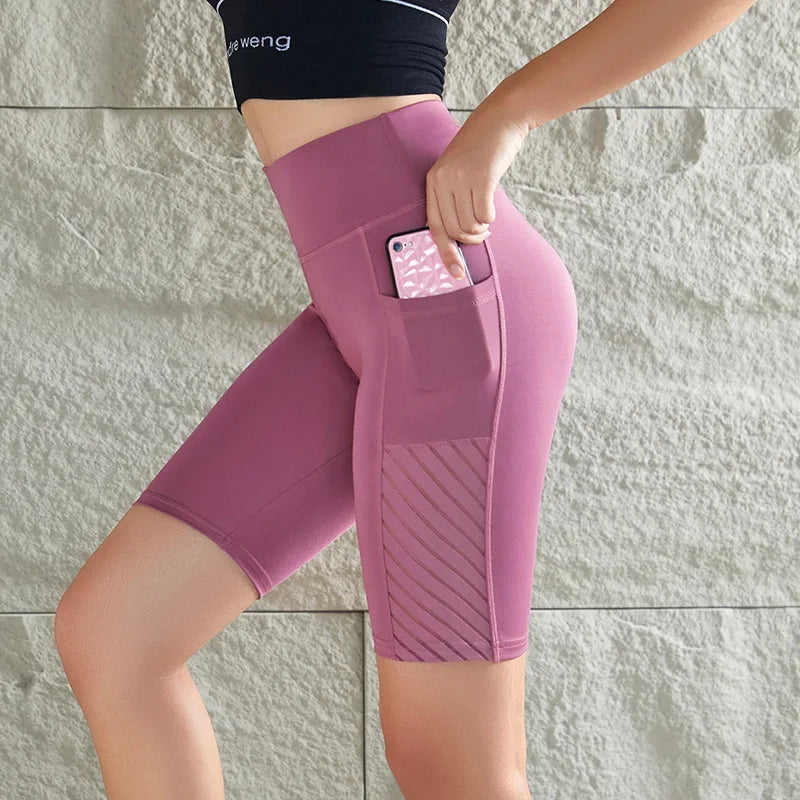 Women's Gym Running Shorts Yoga Shorts Women High Waist Push Up Legging with Pocket Yoga Fitness Workout Leggings
